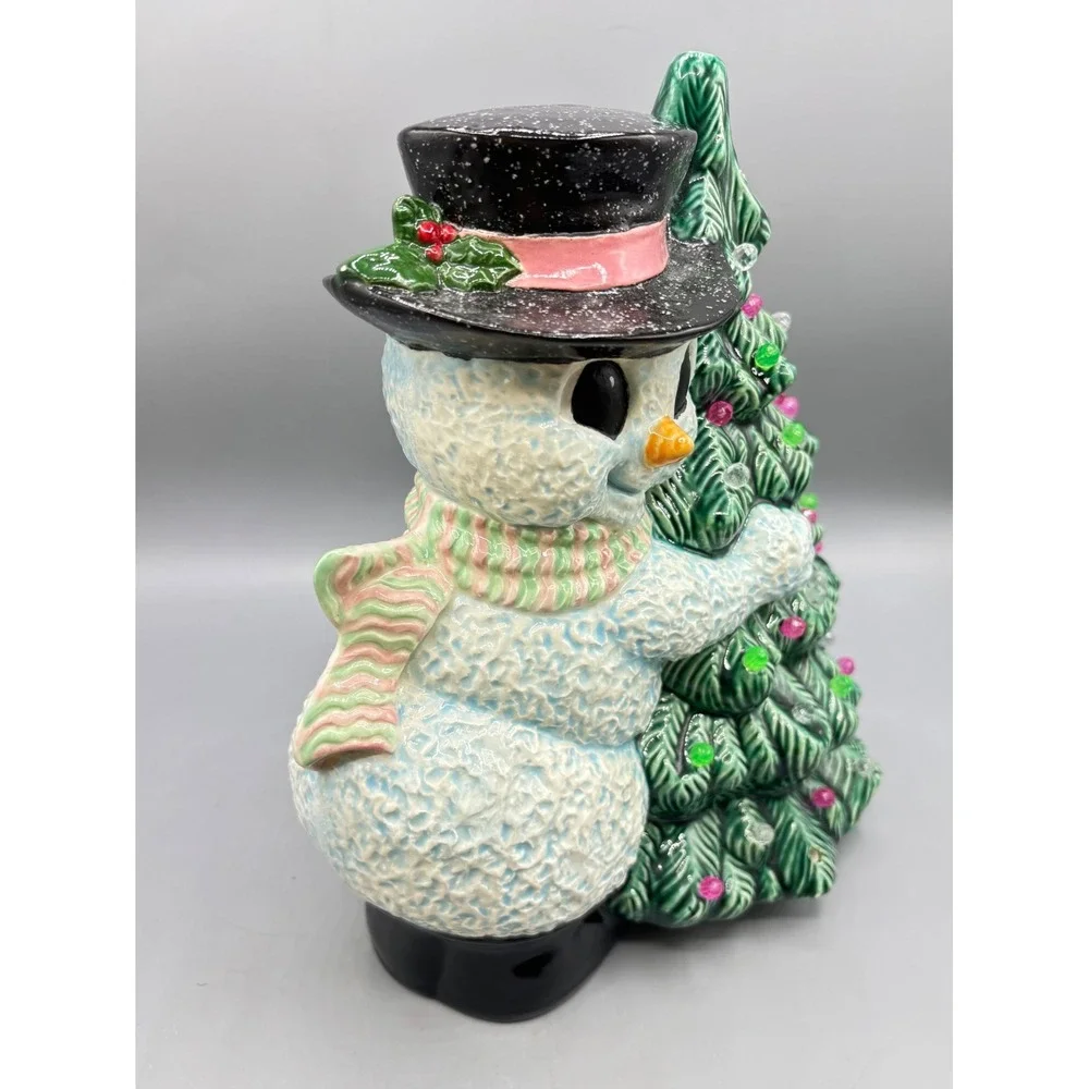 Ceramic Snowman Hugging Christmas Tree Light Up Decoration Holiday Decor‎